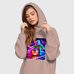 Женское худи-платье Хэллоуин и Майнкрафт - коллаба, цвет: пыльно-розовый — фото 2