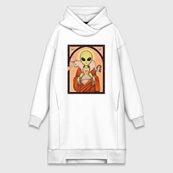 Женское худи-платье Пришелец и кот-единорог, цвет: белый