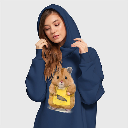 Женская толстовка-платье Хомяк повар / Тёмно-синий – фото 3