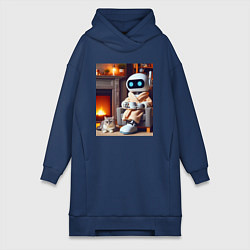 Женская толстовка-платье Робот у камина с котом и чашкой кофе - нейроарт