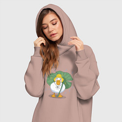 Женское худи-платье Милая уточка гусь под листом в шляпке в дождь, цвет: пыльно-розовый — фото 2