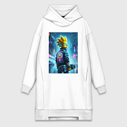 Женская толстовка-платье Чувак Барт Симпсон со скейтбордом под дождём - ней