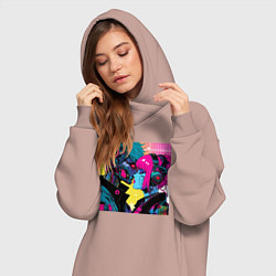 Женское худи-платье Cyber love - pop art fantasy, цвет: пыльно-розовый — фото 2