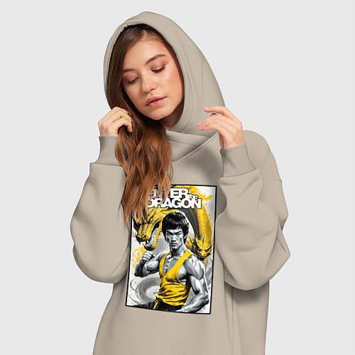 Женская толстовка-платье Выход дракона - Брюс Ли / Миндальный – фото 3