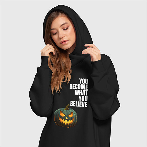Женская толстовка-платье Ты становишься тем, во что веришь / Черный – фото 3