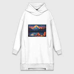 Женская толстовка-платье Палатка на берегу озера