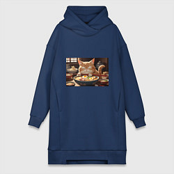 Женское худи-платье Кот обожает рамен, цвет: тёмно-синий