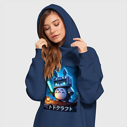 Женское худи-платье Totoro and Minecraft - collaboration, цвет: тёмно-синий — фото 2