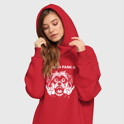 Женская толстовка-платье Linkin Park 2024 rock dog / Красный – фото 3