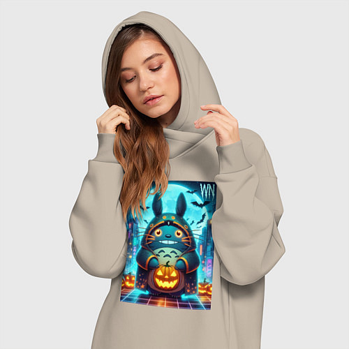 Женская толстовка-платье Тоторо держит тыкву - хэллоуин / Миндальный – фото 3