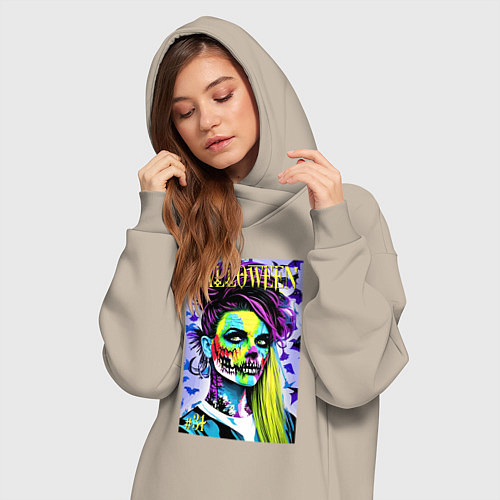 Женская толстовка-платье Halloween zombie - magazin cover / Миндальный – фото 3