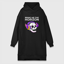 Женское худи-платье Bring Me the Horizon - неоновый череп, цвет: черный