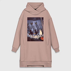 Женская толстовка-платье Коты на хэллоуин