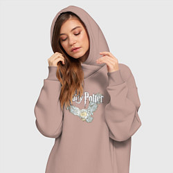 Женское худи-платье Букля - письмо из Хогвартса - сова, цвет: пыльно-розовый — фото 2