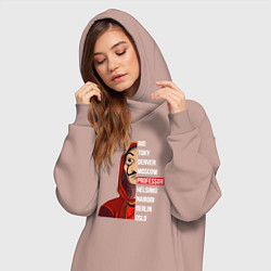 Женское худи-платье Money heist names, цвет: пыльно-розовый — фото 2