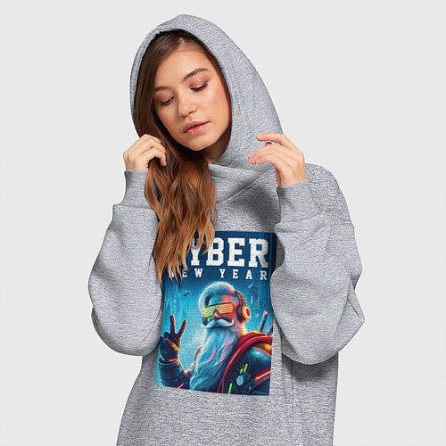 Женская толстовка-платье Cyber new year - Santa Claus / Меланж – фото 3