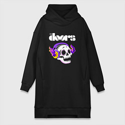 Женское худи-платье The Doors - неоновый череп, цвет: черный