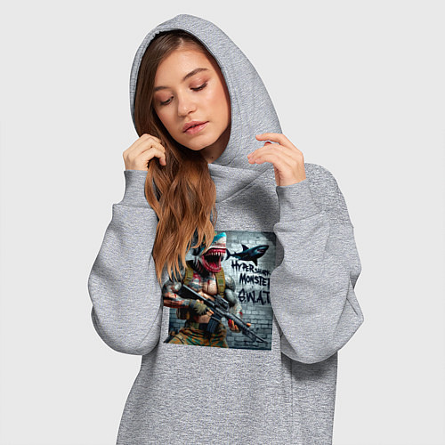 Женская толстовка-платье Hyper shark monster swat - ai art fantasy / Меланж – фото 3
