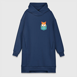 Женское худи-платье Милый щенок корги в кармашке, цвет: тёмно-синий