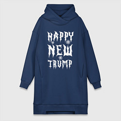 Женское худи-платье Happy new Trump - motto, цвет: тёмно-синий