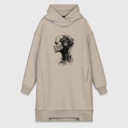 Женское худи-платье Девушка андроид в профиль, цвет: миндальный