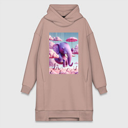 Женская толстовка-платье Розовый слон под зонтом в облаках
