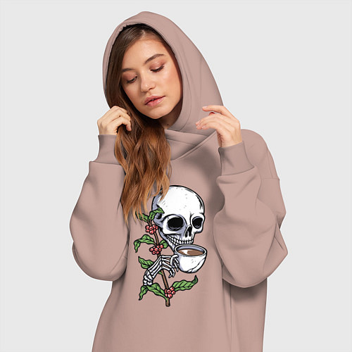 Женская толстовка-платье Кофейный череп / Пыльно-розовый – фото 3