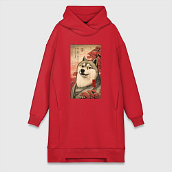 Женское худи-платье Doge meme - japan style, цвет: красный