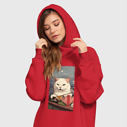 Женское худи-платье Cat meme - japan style, цвет: красный — фото 2