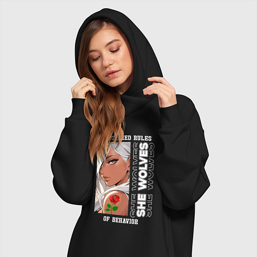 Женская толстовка-платье Девушка из аниме с розой / Черный – фото 3
