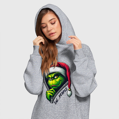 Женская толстовка-платье Гринч с надписью фу люди / Меланж – фото 3