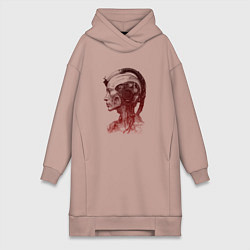 Женское худи-платье Биокибернетический киборг, цвет: пыльно-розовый