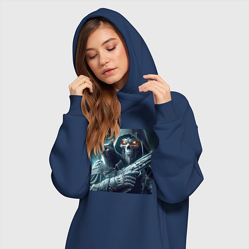 Женская толстовка-платье Cyber death - ai art fantasy / Тёмно-синий – фото 3