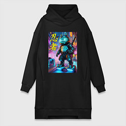 Женское худи-платье Тоторо кибер ниндзя - неоновое свечение, цвет: черный