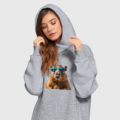 Женская толстовка-платье Капибара в модных очках / Меланж – фото 3