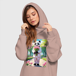 Женское худи-платье Панда с букетом тюльпанов, цвет: пыльно-розовый — фото 2