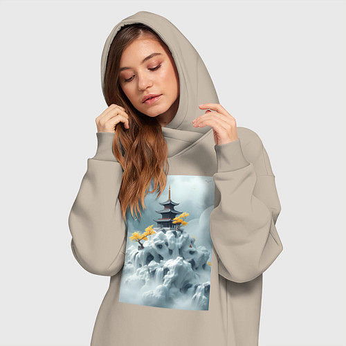 Женская толстовка-платье Тихий японский пейзаж / Миндальный – фото 3