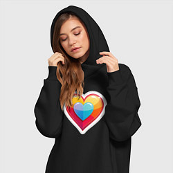 Женское худи-платье Разноцветное сердечко с обводкой, цвет: черный — фото 2