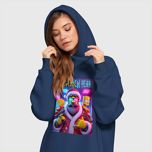 Женская толстовка-платье Simpsons new year - ai art fantasy / Тёмно-синий – фото 3