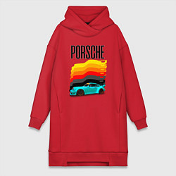 Женская толстовка-платье Автомобиль Porsche на фоне флага Германии