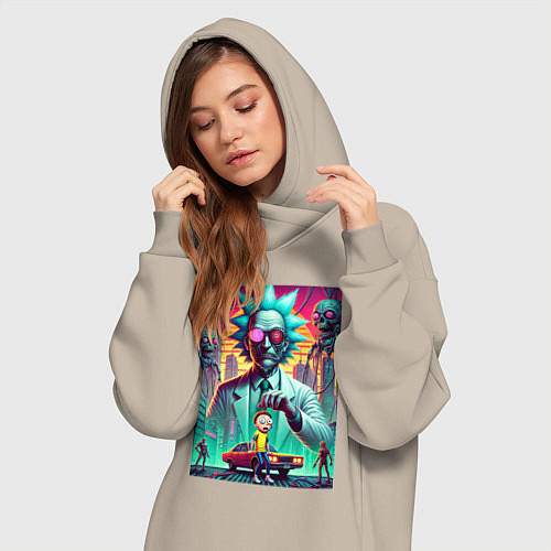 Женская толстовка-платье Рик подарил Морти автомобиль - нейроарт / Миндальный – фото 3