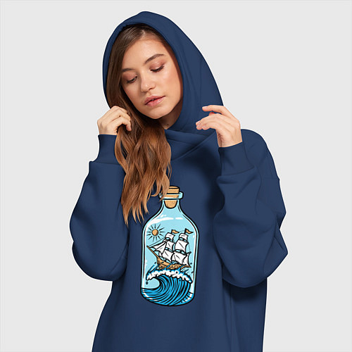 Женская толстовка-платье Парусник в бутылке / Тёмно-синий – фото 3