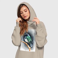 Женское худи-платье Птичка на ветке, цвет: миндальный — фото 2