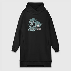 Женское худи-платье Не кради мою рыбку, цвет: черный