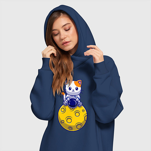 Женская толстовка-платье Котик на луне / Тёмно-синий – фото 3