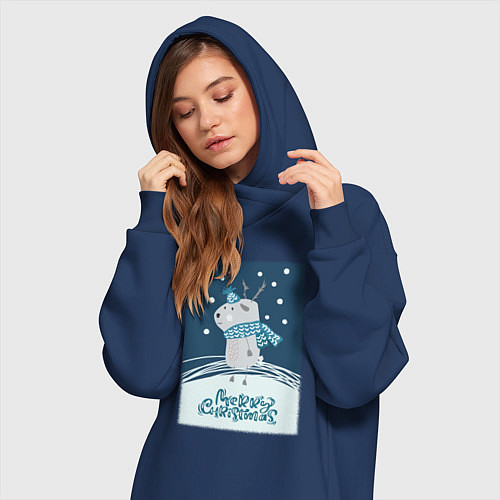 Женская толстовка-платье Новогодний олень с шарфом / Тёмно-синий – фото 3