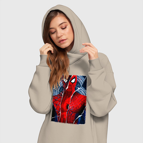 Женская толстовка-платье Человек паук три паука / Миндальный – фото 3