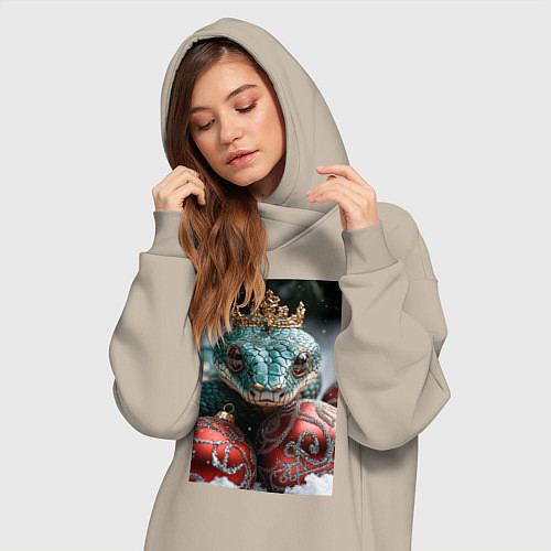 Женская толстовка-платье Новогодняя змея королева / Миндальный – фото 3