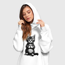 Женское худи-платье Котенок преступник разбил новогодний шарик, цвет: белый — фото 2