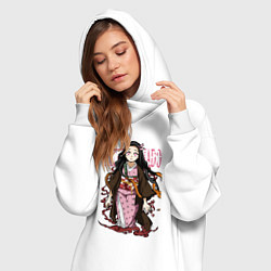 Женское худи-платье Клинок рассекающий демонов Незуко, цвет: белый — фото 2